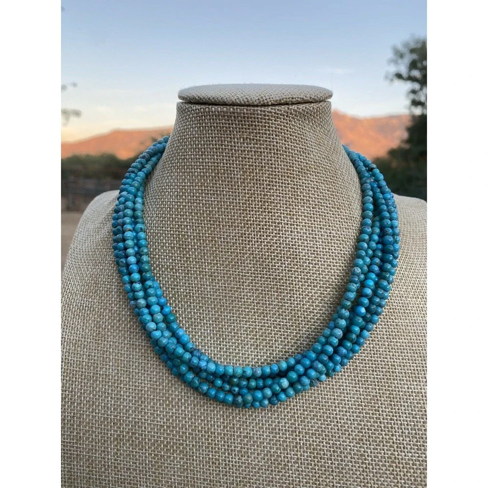 Navajo Royston Green Turquoise & Sterling Silver 16 Inch Necklace - Picture 2 of 10